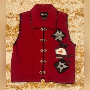 Vintage Patchwork Wool Snowman Snowflake Holiday with Unique Clasp - Small